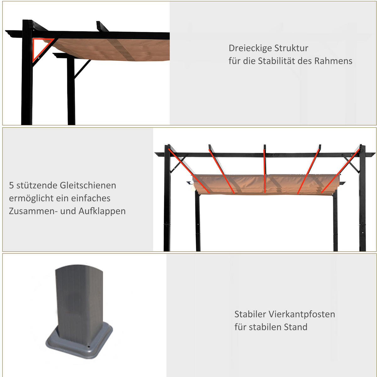 PERGOLA 300/400 cm se zatahovací střechou a UV ochranou, Šedá - šedá, kov (400/223/300cm) - Redom