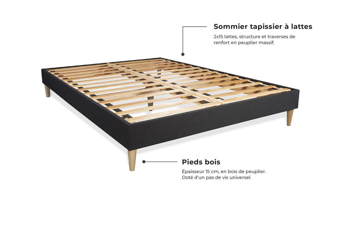 BETT Buckingham Memory-Schaum 160 x 220 cm h1 - Kit Bettgestell Schwarz - Beige/Schwarz, Karton/Holz (160/220cm) - ROYAL PALACE BEDDING