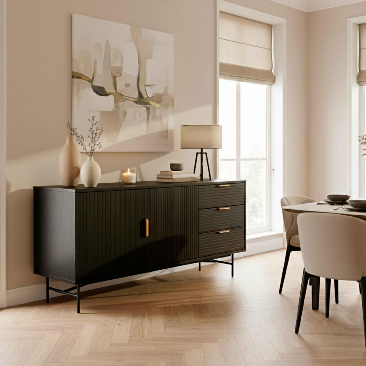 SIDEBOARD, Schwarz - Schwarz, Holz (40/75/160cm) - Oviala