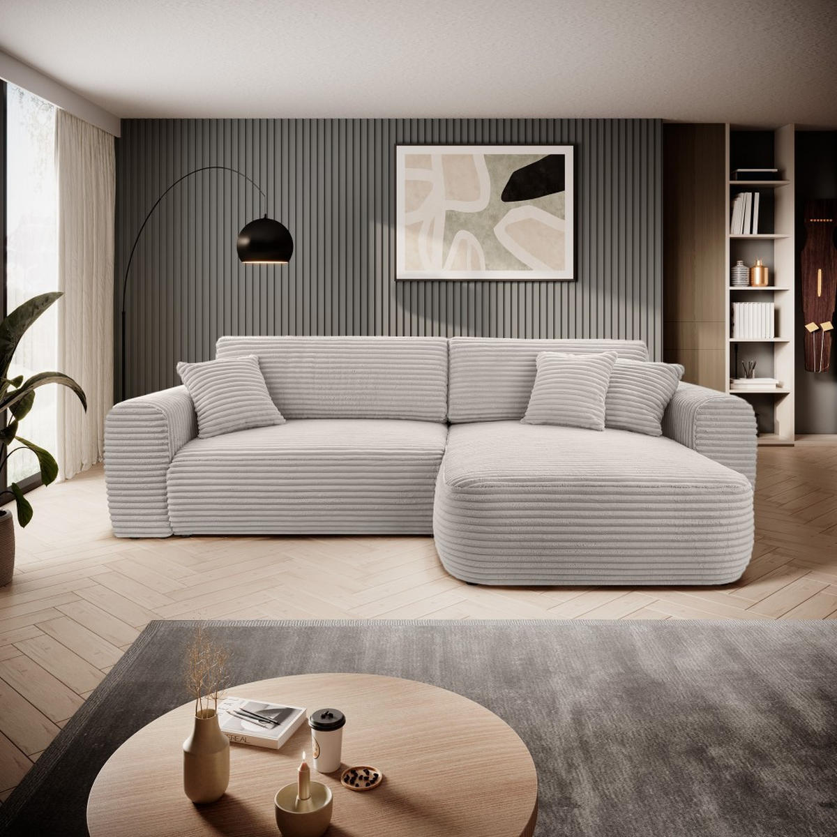 ECKSCHLAFSOFA Harmonia Hellgrau rechts - Hellgrau/Schwarz, Textil (297/169cm) - Beautysofa