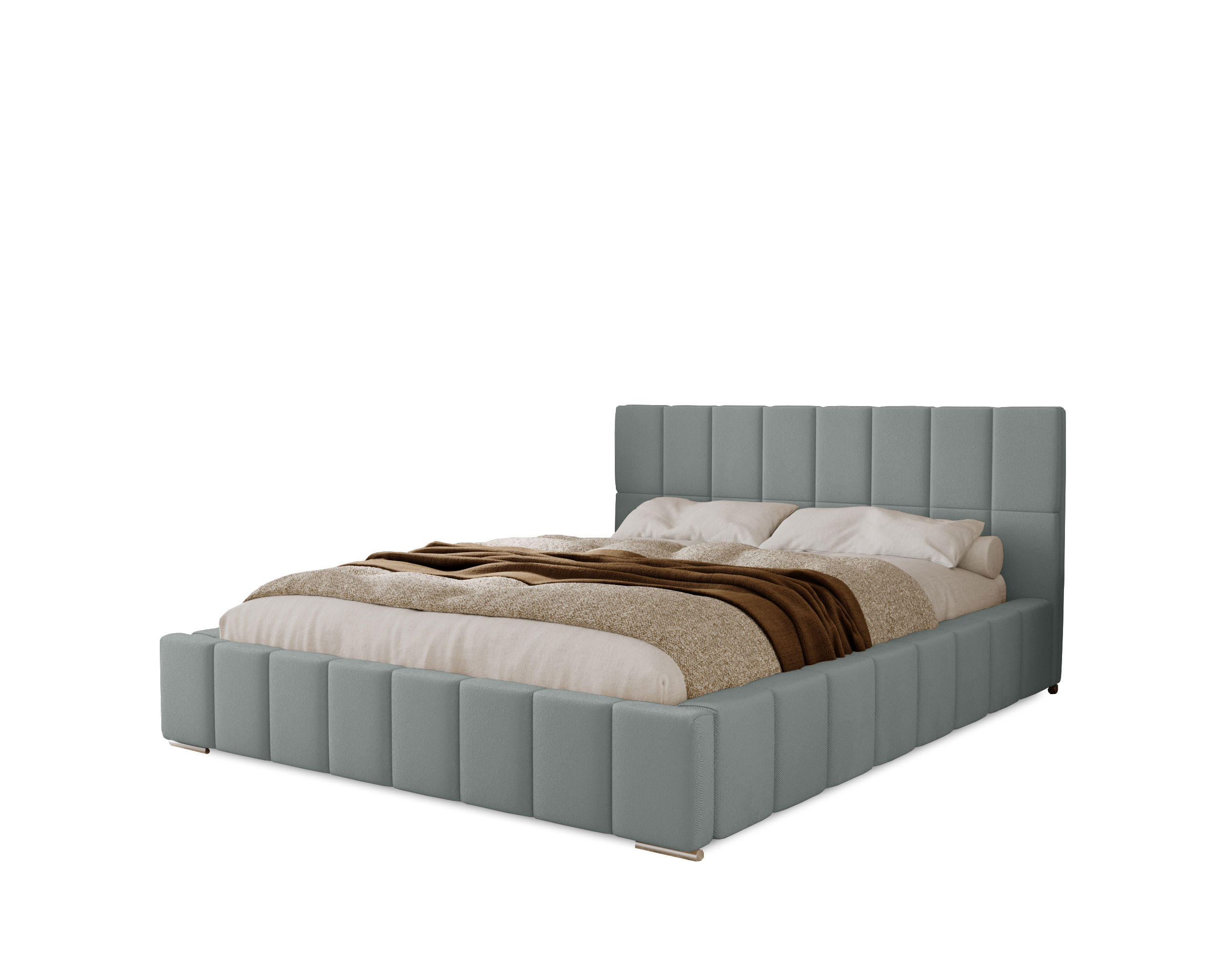 POLSTERBETT Alma 200x200 cm, Doppelbett mit Bettkasten und Lattenrost aus Holz, Velourstoff: Silbern - Silberfarben, Holz/Kunststoff (200/200cm) - Marpur