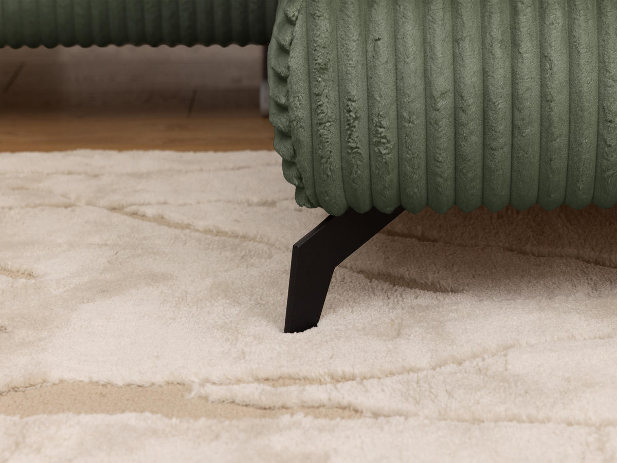 ECKSOFA mit Schlaffunktion und Bettkasten Bonnie aus Olive Cord-Stoff mit verstellbaren Kopfstützen und Armlehne - Ottomane rechts - Schwarz/Hellgrün, Holz/Textil (275/210cm) - S-Style Möbel