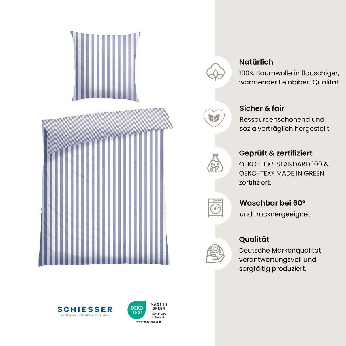 BETTWÄSCHESET Marie - Feinbiber - 2-teilig - 135 x 200 cm - Hellblau - Hellblau, Textil (135/200cm) - SCHIESSER