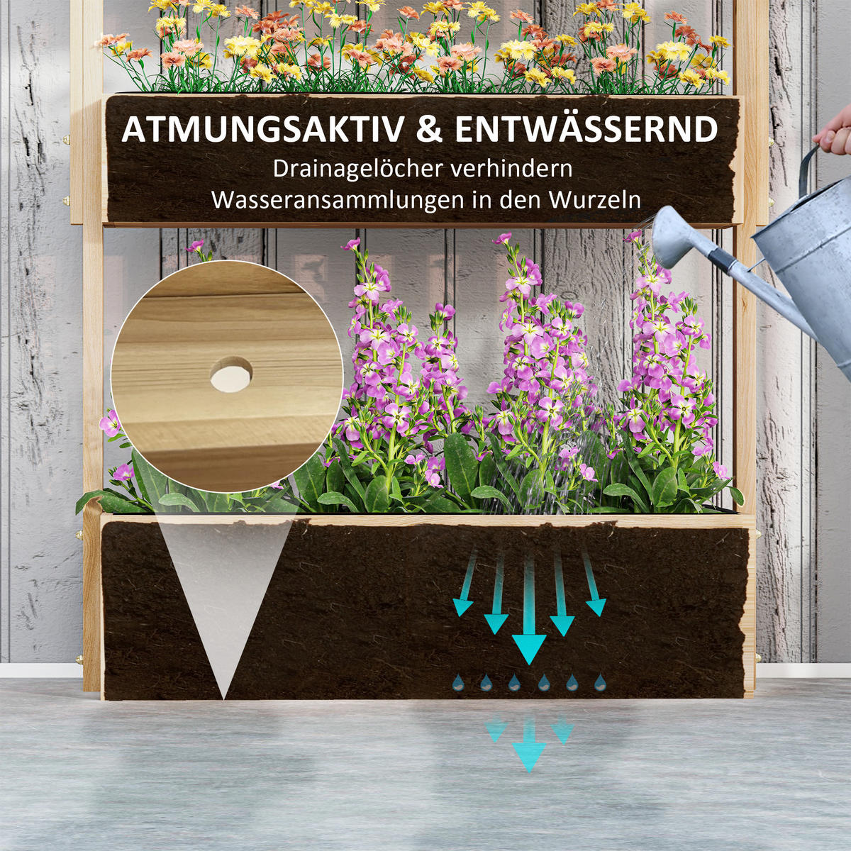 HOCHBEET Holz, 4 Ebene Pflanzbeet mit Entwässerungslöcher Frühbeet Gartenbeet - Hellgelb, Holz (45/140/88.5cm) - Outsunny