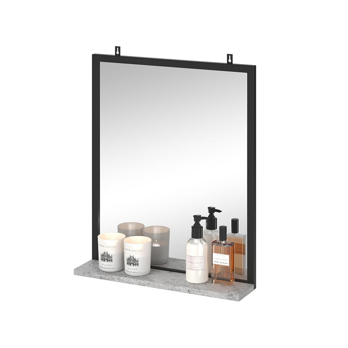 BADEZIMMERSPIEGEL Fyrk Beton 50 x 60 cm - Schieferfarben/Schwarz, Glas (50/60/12cm) - Vicco