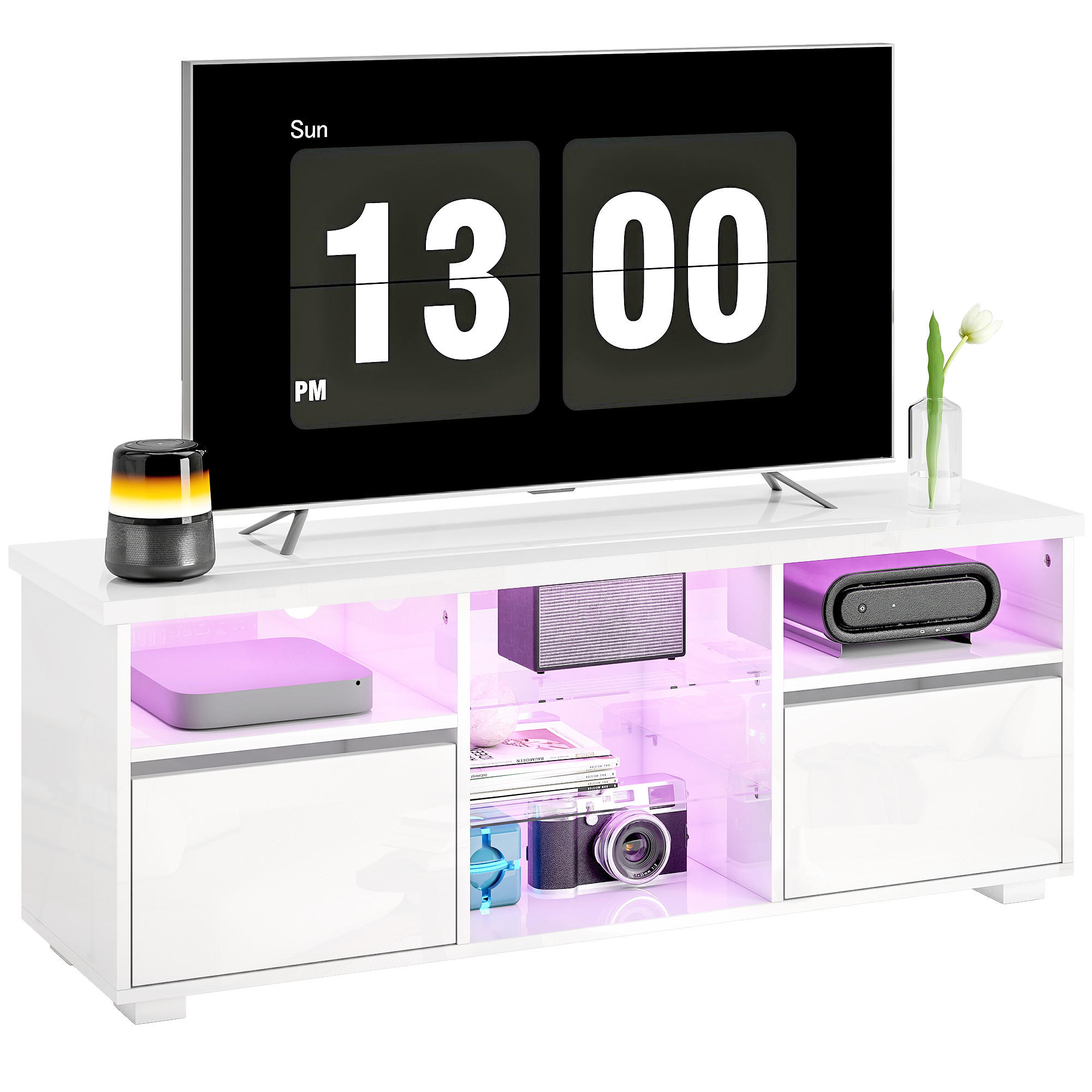 TV-LOWBOARD Weiß Hochglanz 120/34/45 cm, LED-Beleuchtung, Glasböden - Weiß Hochglanz, Holzwerkstoff (120/45/34cm) - PANGIVO