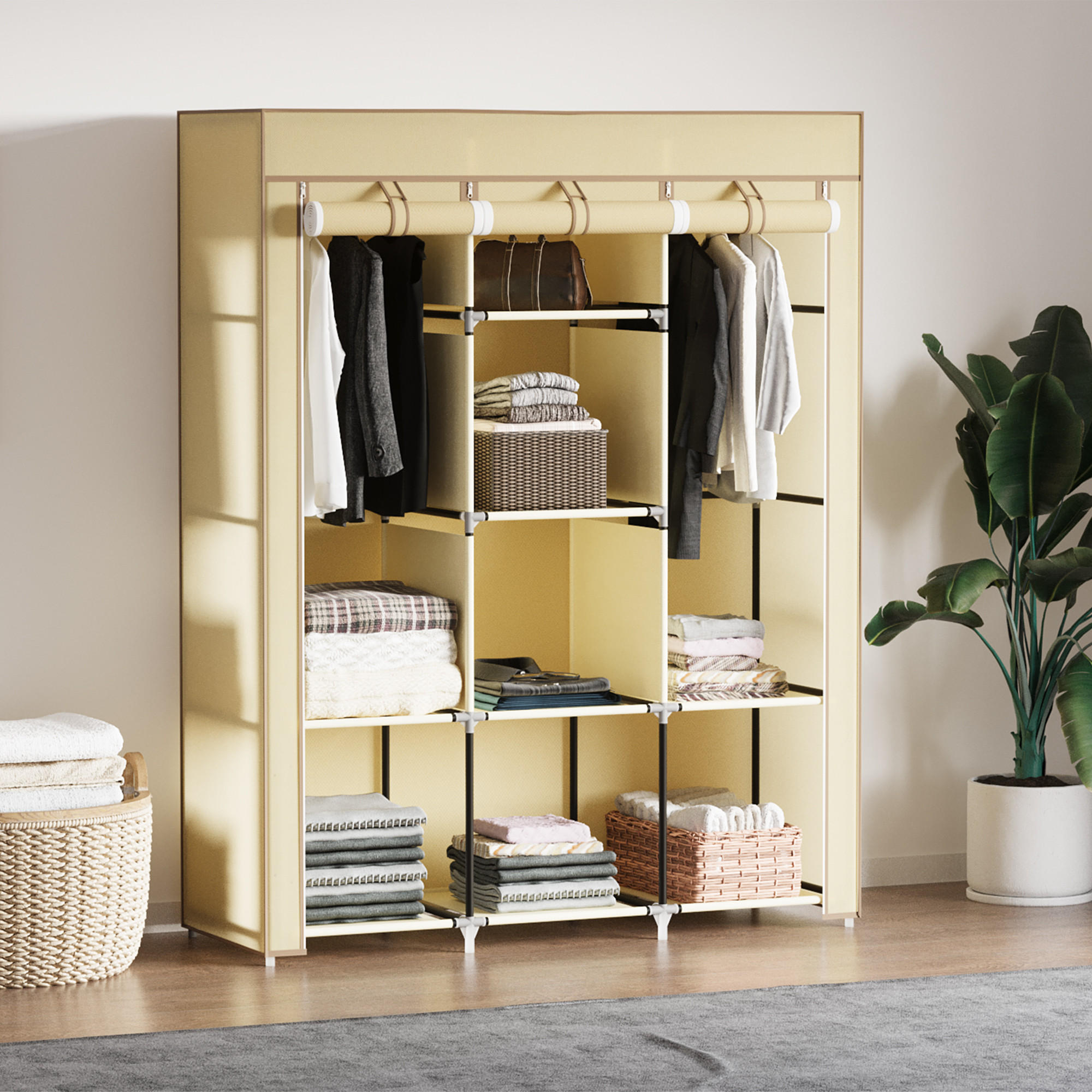 STOFFSCHRANK, Kleiderschrank, Beige - Beige, Metall (43/162.5/125cm) - HOMCOM