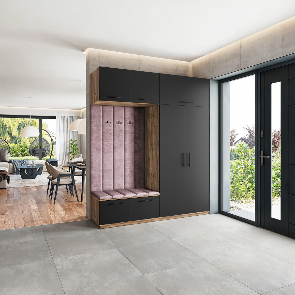 GARDEROBENSCHRANK REMA 200/240/60 cm Modern Garderobe-Set Eiche Lefkas - Eichefarben/Lila, Holzwerkstoff (200/240/60cm) - MASSENO