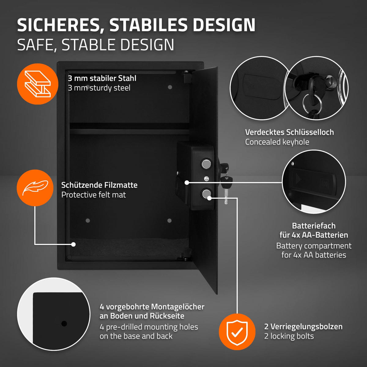 TRESOR 43L - Schwarz, Metall (31/50/35cm) - ECD-Germany