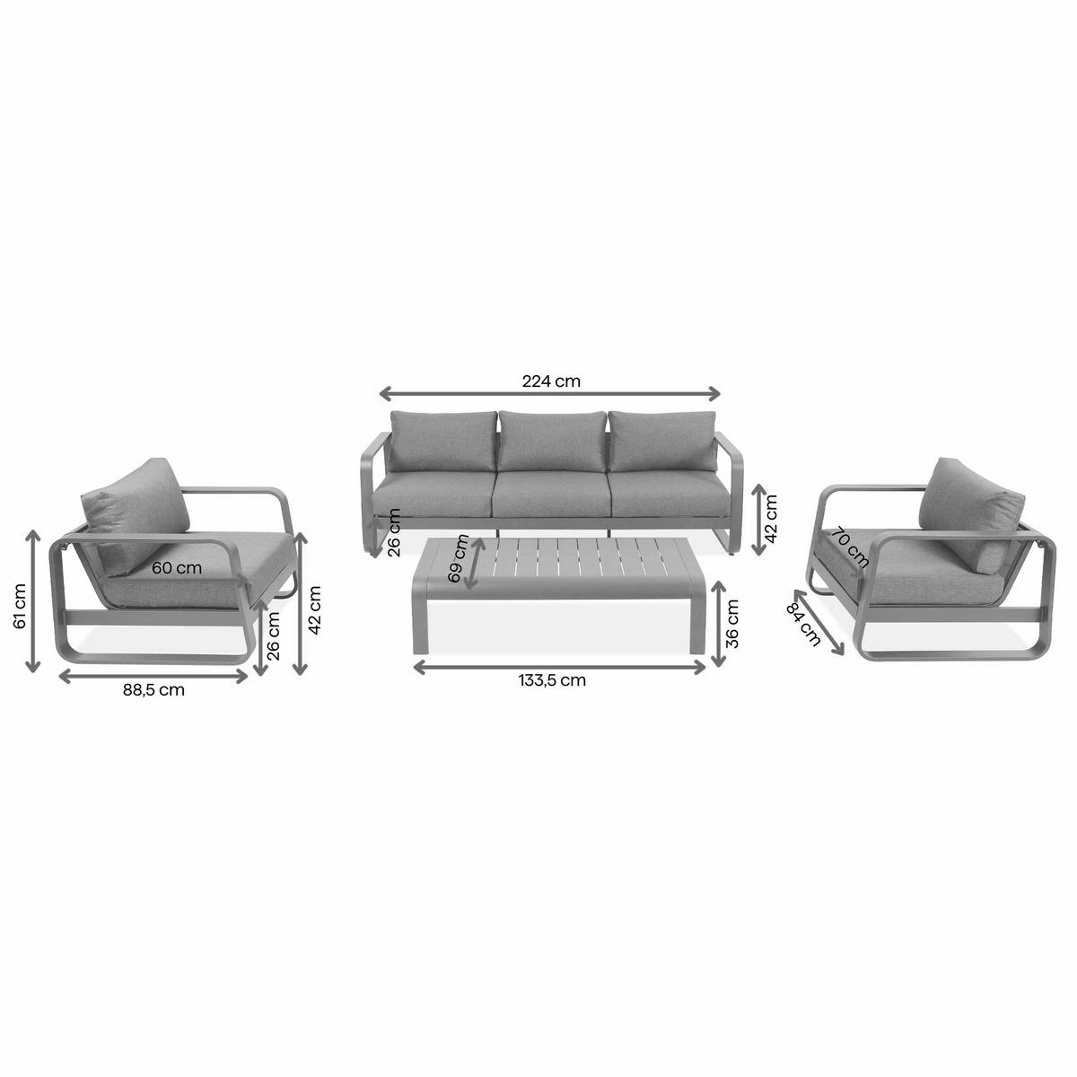 GARTENSET Selene mit Sofas Sessel und Kaffeetisch, für 5 Personen, Metallbeine, Beige - Beige, Metall - Beautysofa