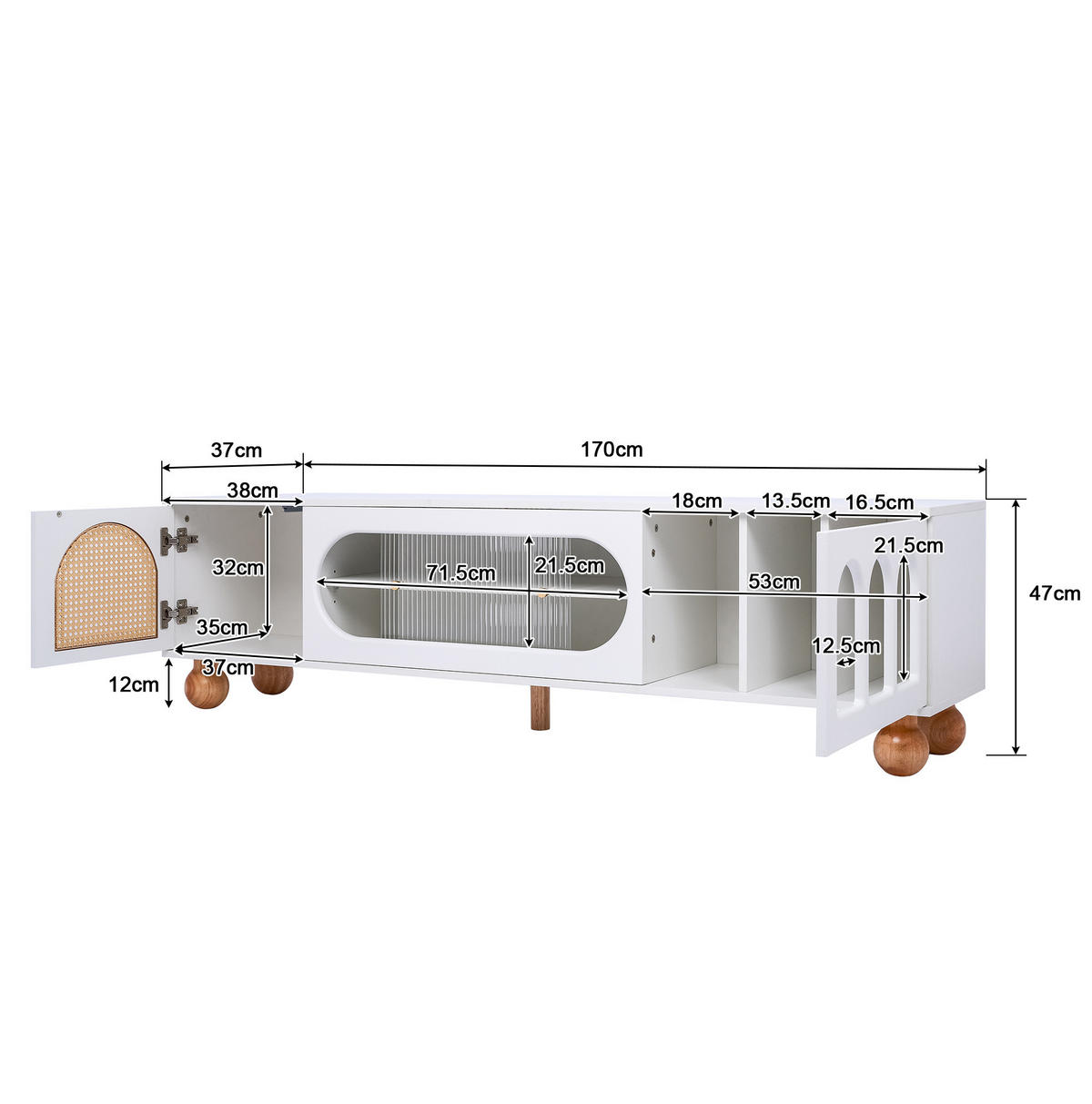 TV-SCHRANK in Weiß mit Glasschiebetür 170/37/47 cm - Weiß, Holzwerkstoff (170/37/47cm) - Redom