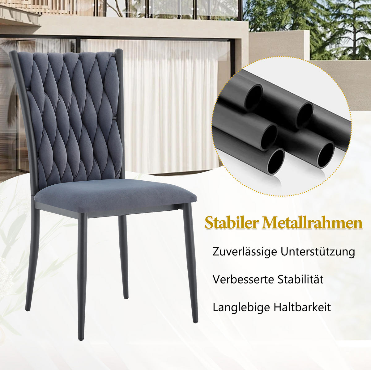 ESSZIMMERSTUHL mit hoher Rückenlehne Dark Grey Samt Metall - Dunkelgrau, Metall (45/94/58cm) - Meubliv