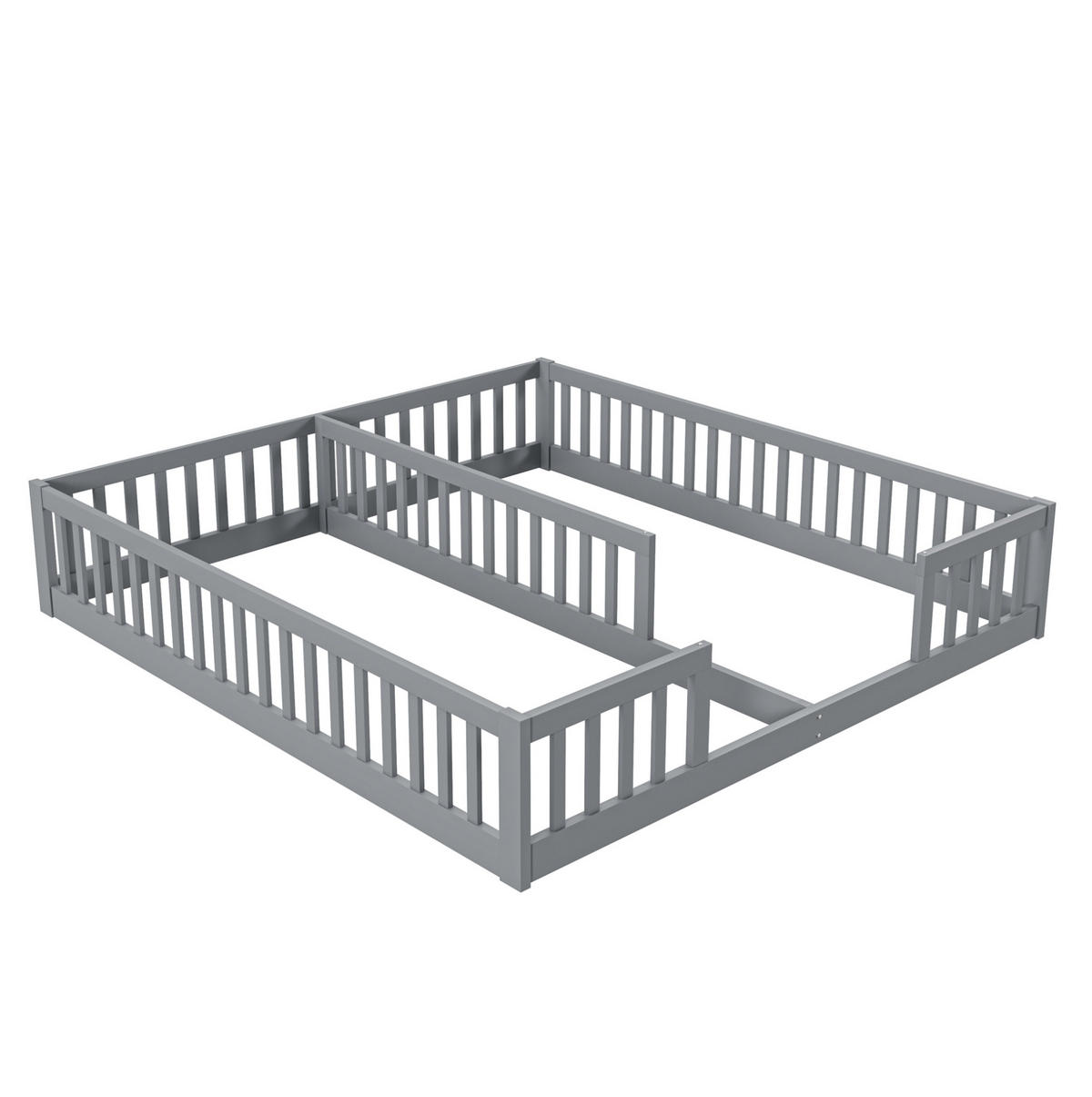 KINDERBETT 2er-Set mit Sicherheitsgitter 90x200 cm Kiefernholz Grau - Grau, Holzwerkstoff (90/200cm) - Beauniv