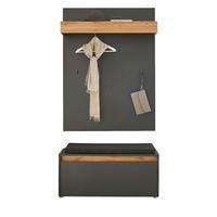 GARDEROBEN-SET 3-teilig grau matt, Eiche Wotan 100 cm, Flurgarderobe inklusive Sitzkissen - Silberfarben/Eiche Wotan, Holzwerkstoff/Kunststoff (100/200/40cm) - Furn.Design