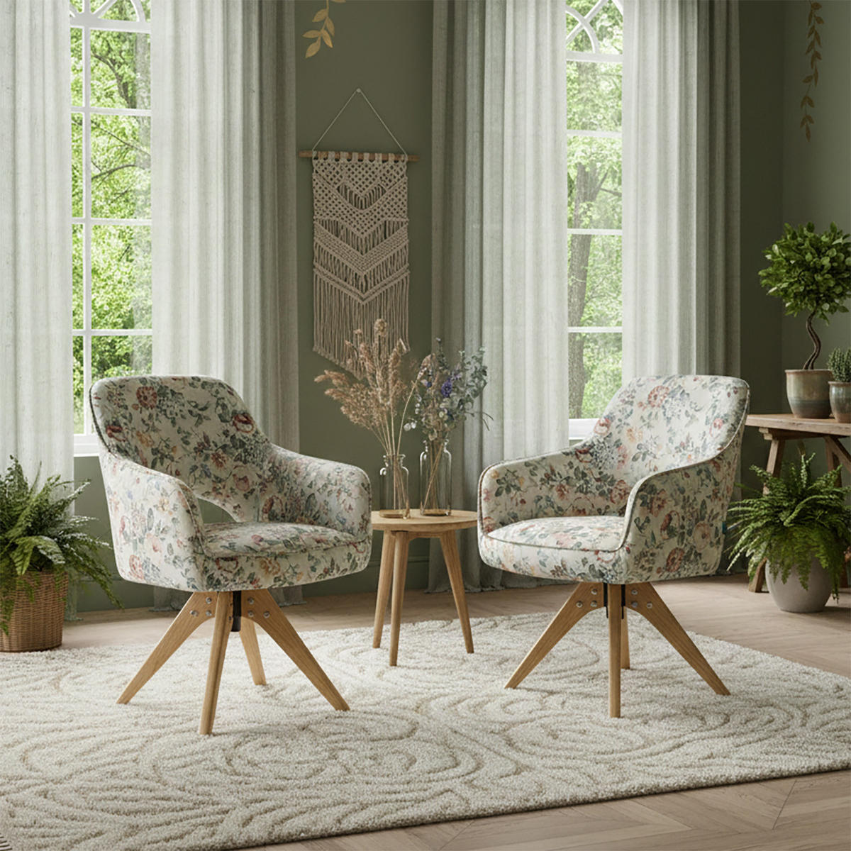 DREHSTUHL Mika-Lena 2er-Set - Honigeiche/Multicolor, Eichenholz/Holz (60/87/65cm) - DUBI Möbel