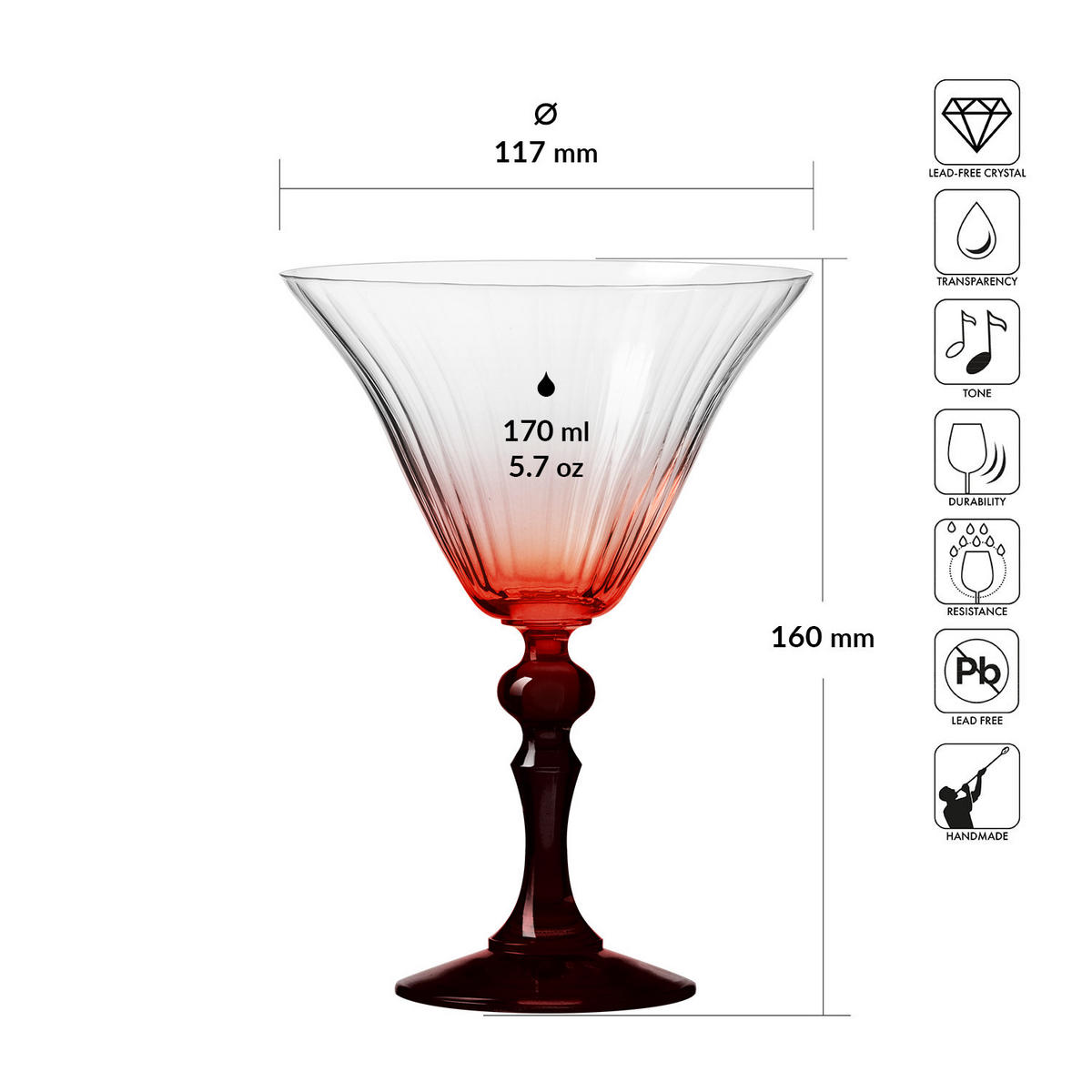 COCKTAILGLÄSER BUBBLE CELEBRATION MOMENTS MIT ROTEM STIEL, 2ER-SET, 170 ML - Transparent, Glas (0.17L) - Krosno Glass