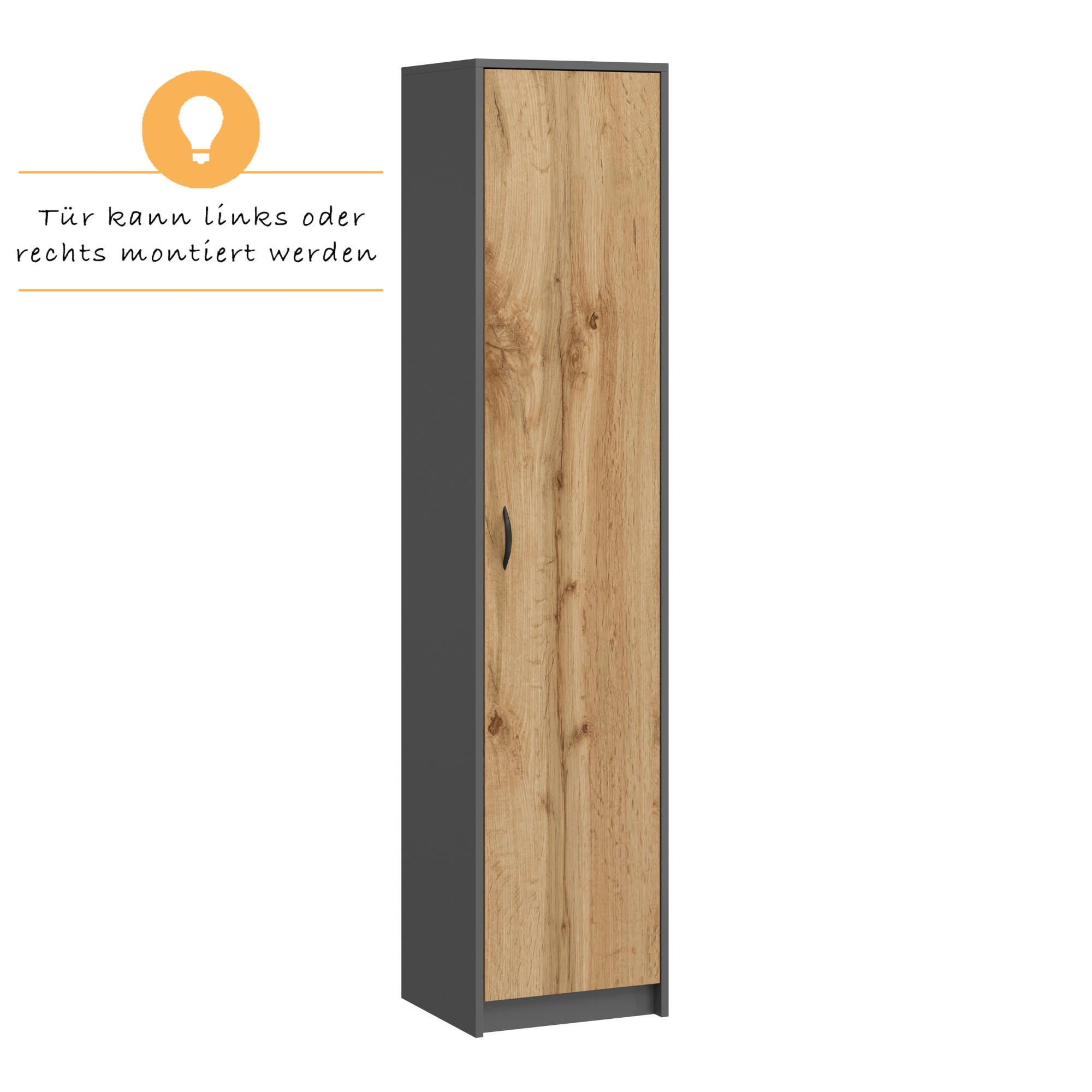 MEHRZWECKSCHRANK mit 4 Einlegeböden in Anthrazit-Eiche - Eichefarben/Anthrazit, Holz (35/180/40cm) - Home Collective