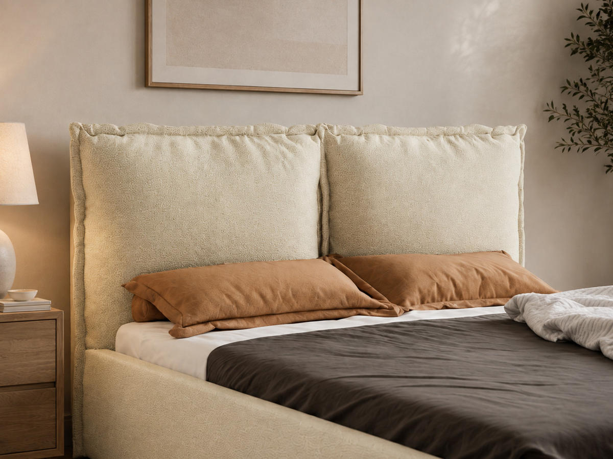 POLSTERBETT MIRA 180x200 cm mit Bettkasten, Stauraum und Metall-Lattenrost – VIBE Beige - Beige/Schwarz, Textil/Metall (180/200cm) - Luxkor24