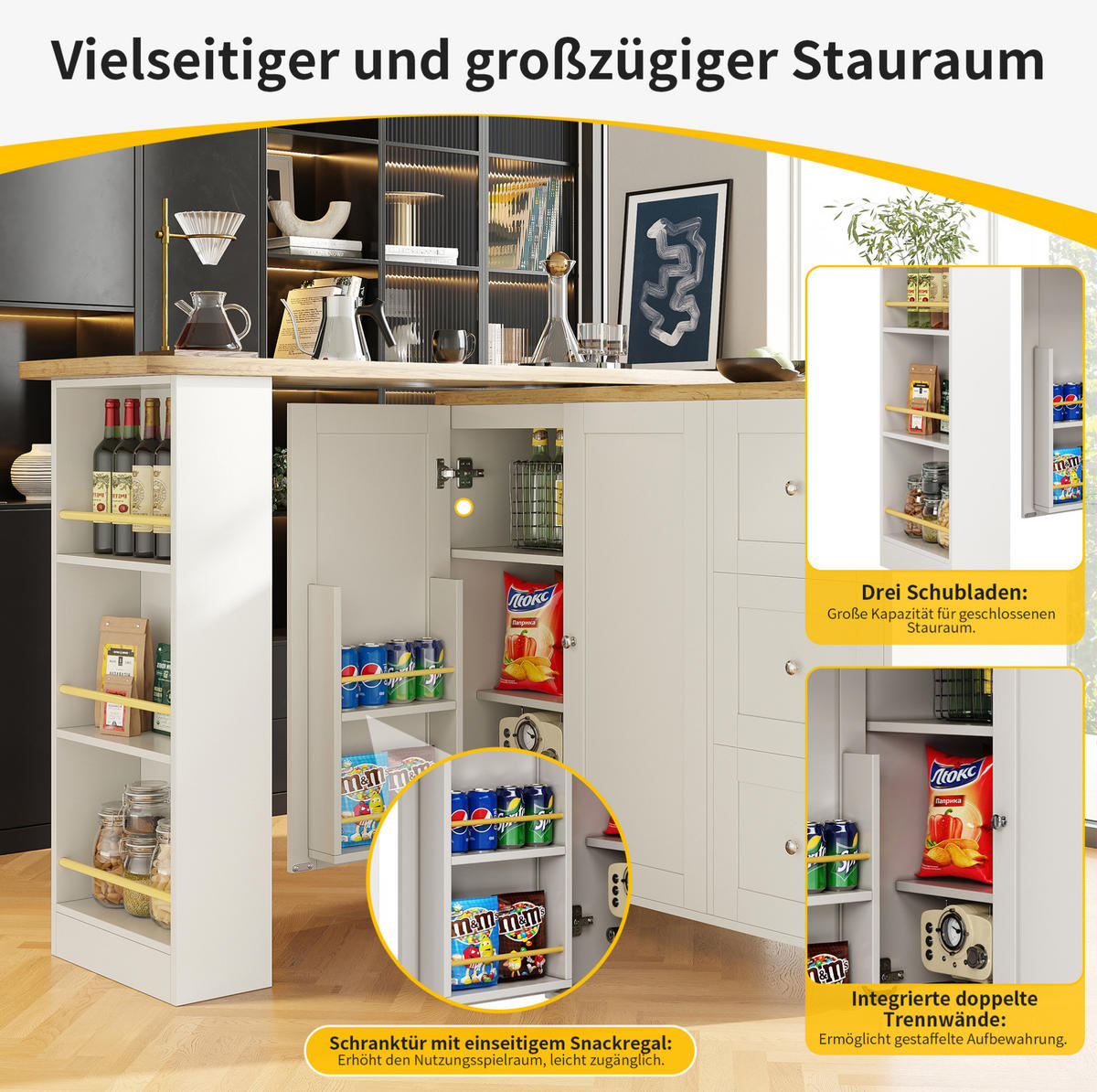 BARTISCH klappbar 135/39/106 cm in Weiß mit Rollen und Stauraum - Weiß, Holzwerkstoff (135/39/106cm) - BEAOK
