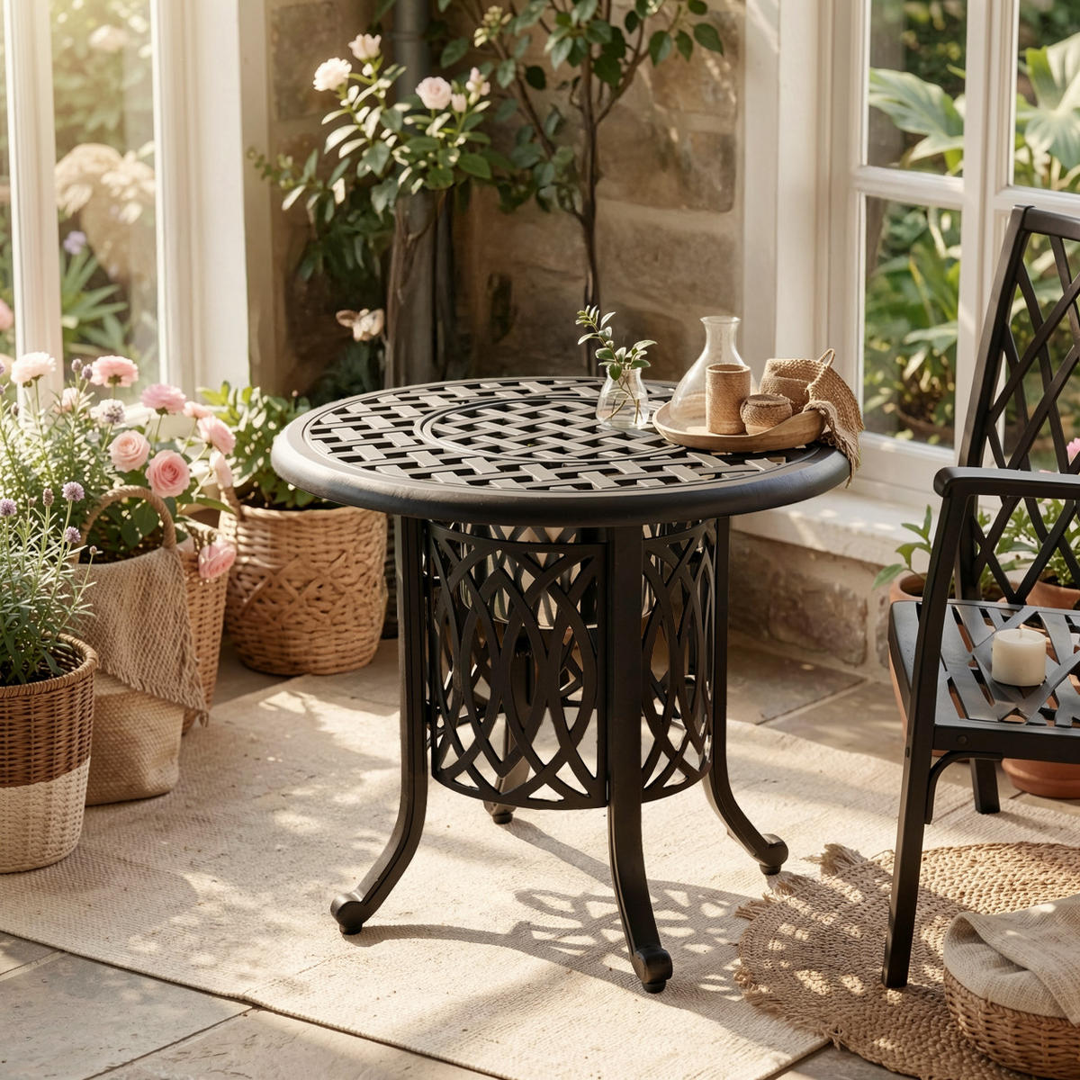 GARTEN-BISTROTISCH 55 cm Bronze Aluminium Outdoor Beistelltisch mit integriertem Eiseimer für Terrasse & Balkon - Bronzefarben, Metall (55/55/49cm) - Urban Meuble