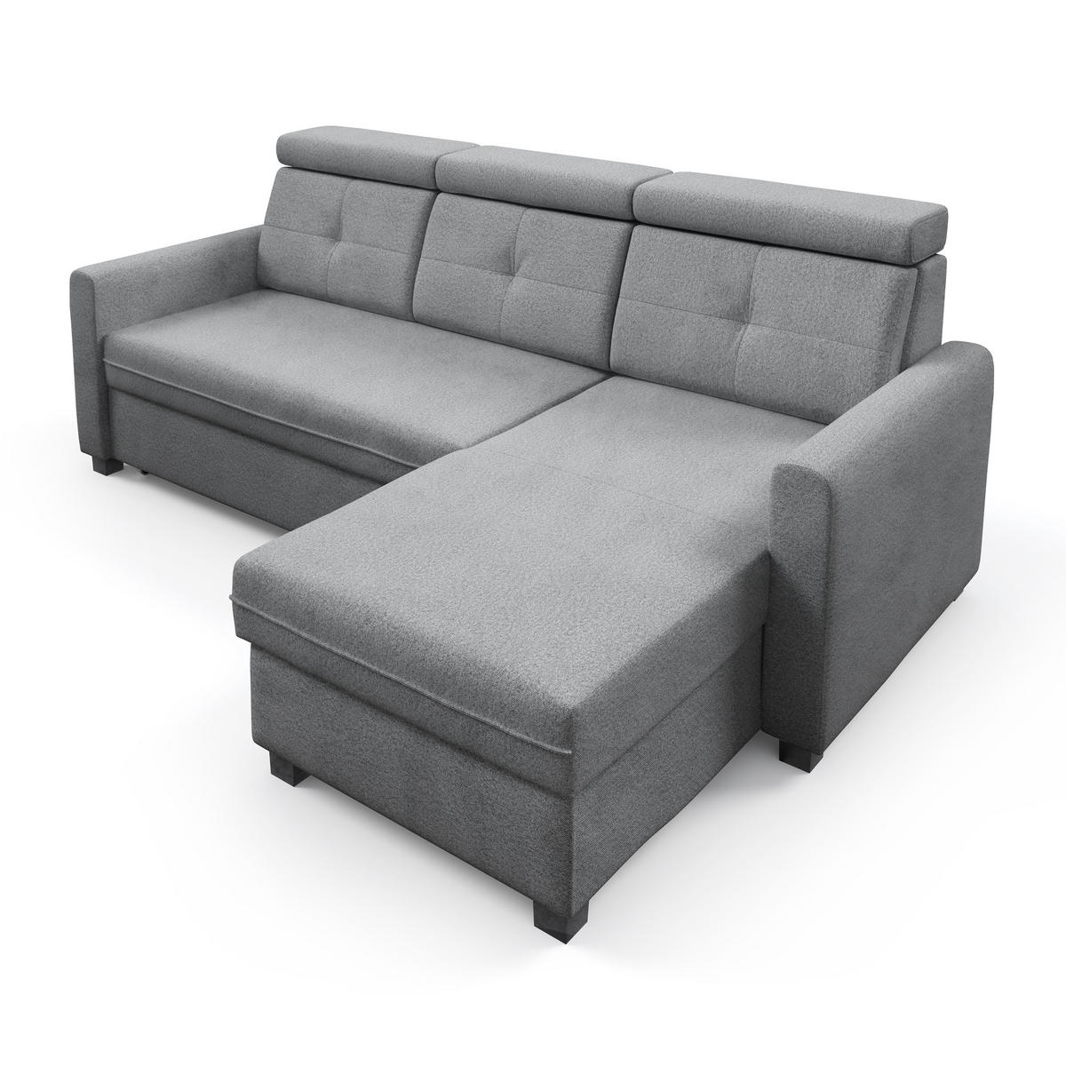 ECKSCHLAFSOFA Milano, Hellgrau, rechts - Hellgrau/Schwarz, Textil (217/166cm) - Beautysofa