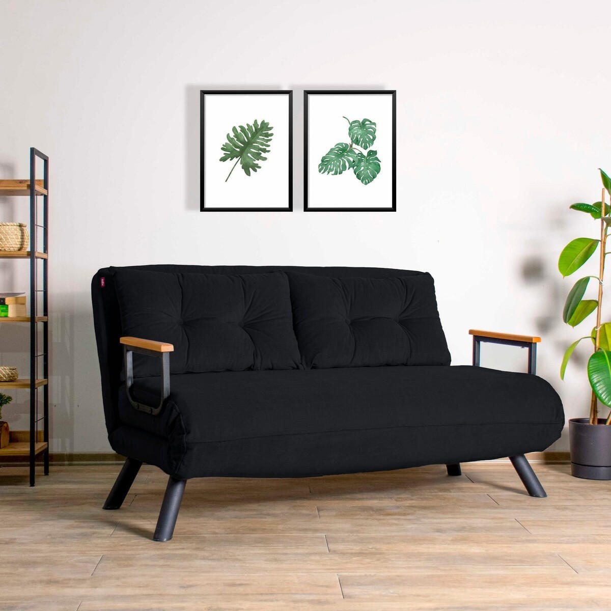 SCHLAFSOFA für 2 Personen mit Stoffbezug und Metallfüßen 133/50/41 cm - Schwarz, Metall (50/41/133cm) - Calicosy