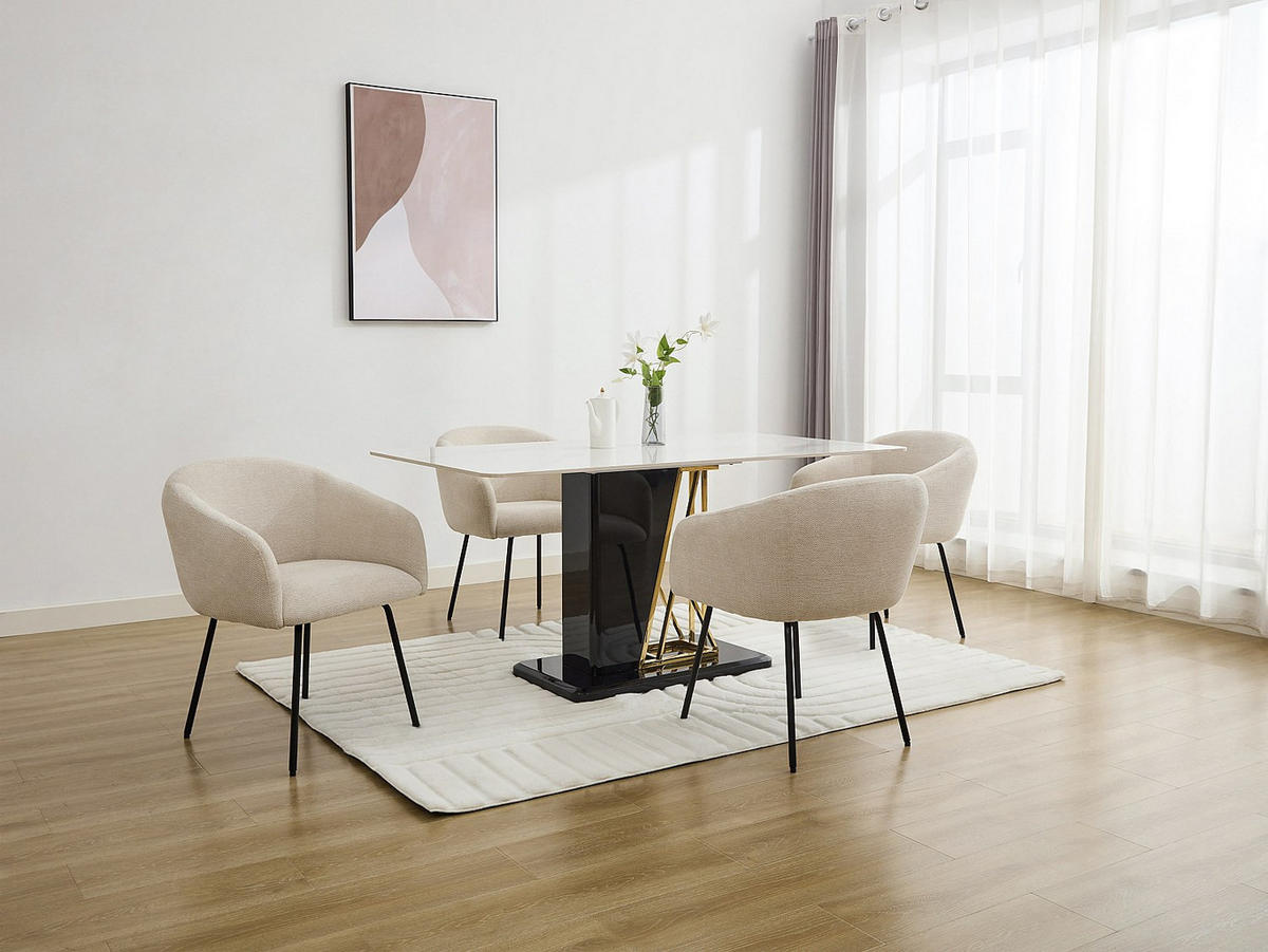 STUHL - 61 cm x 62 cm - Stoff - Cremefarben - NISTOSIA - Creme, Textil (61/78/62cm) - Vente-Unique