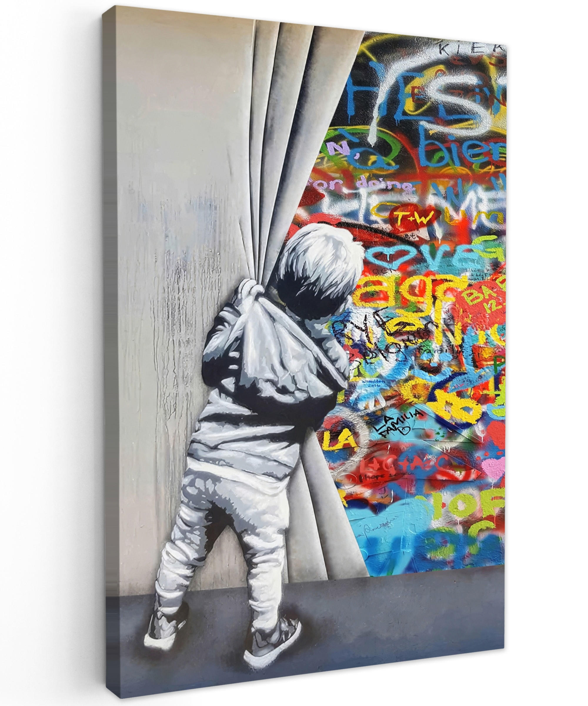 LEINWANDBILD Graffiti - Junge - Ilussie - Straßenkunst 20x30 cm - Hellgrau, Textil (20/30cm) - MuchoWow
