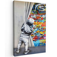 LEINWANDBILD Graffiti - Junge - Ilussie - Straßenkunst 90x140 cm - Hellgrau, Textil (90/140cm) - MuchoWow