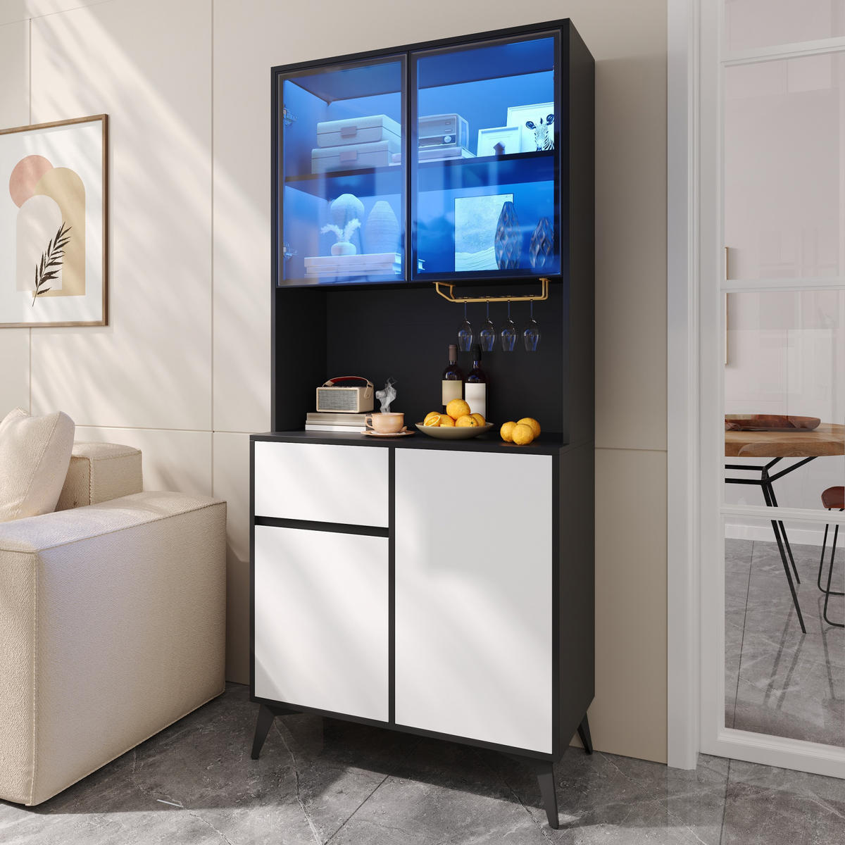 BUFFET DE-37617 80/40/180 cm mit LED-Beleuchtung Weiß/Schwarz - Schwarz/Weiß, Holzwerkstoff (80/180/40cm) - ComfortXL