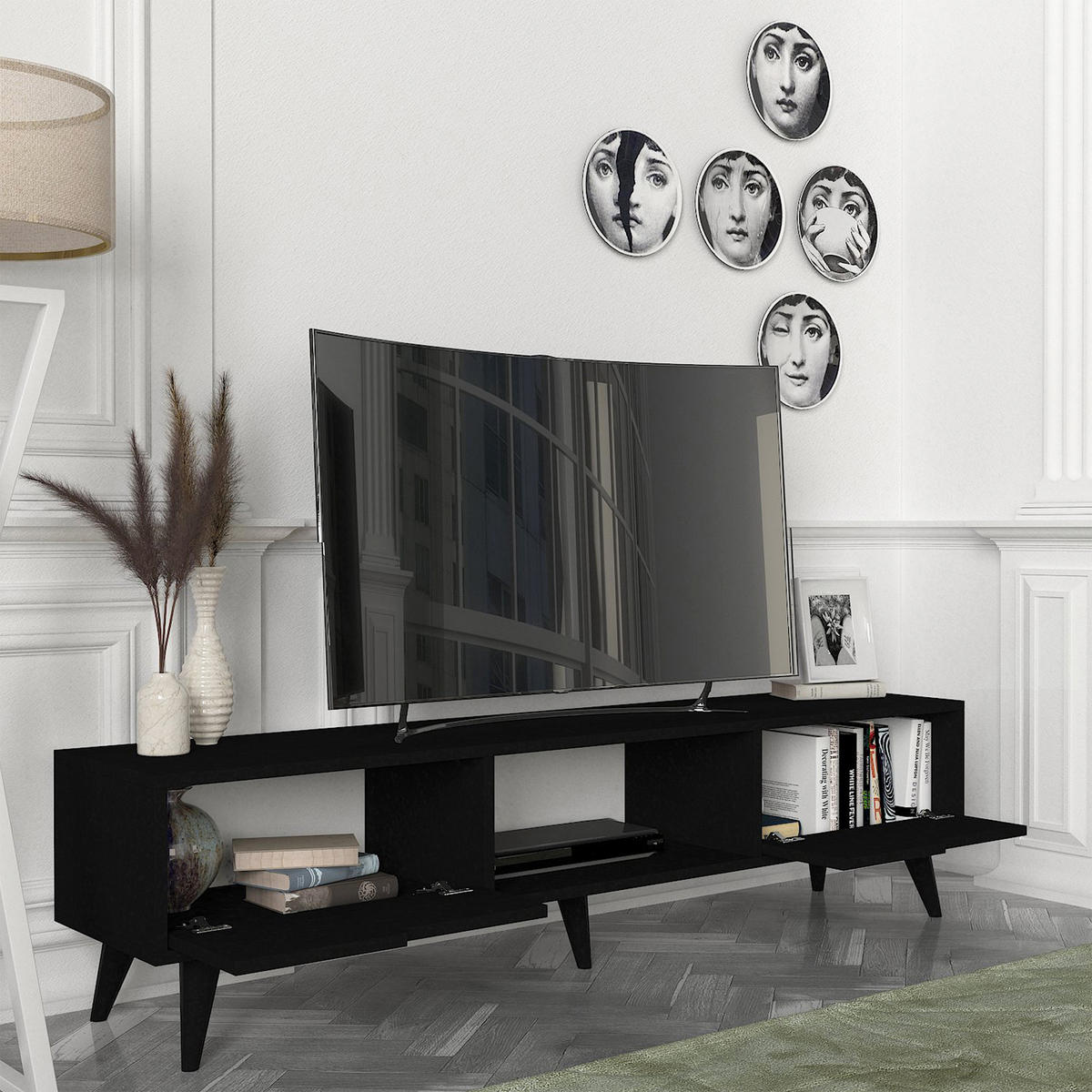 FERNSEHSCHRANK Kullila - Schwarz, Holzwerkstoff (35/40/160cm) - [en.casa]