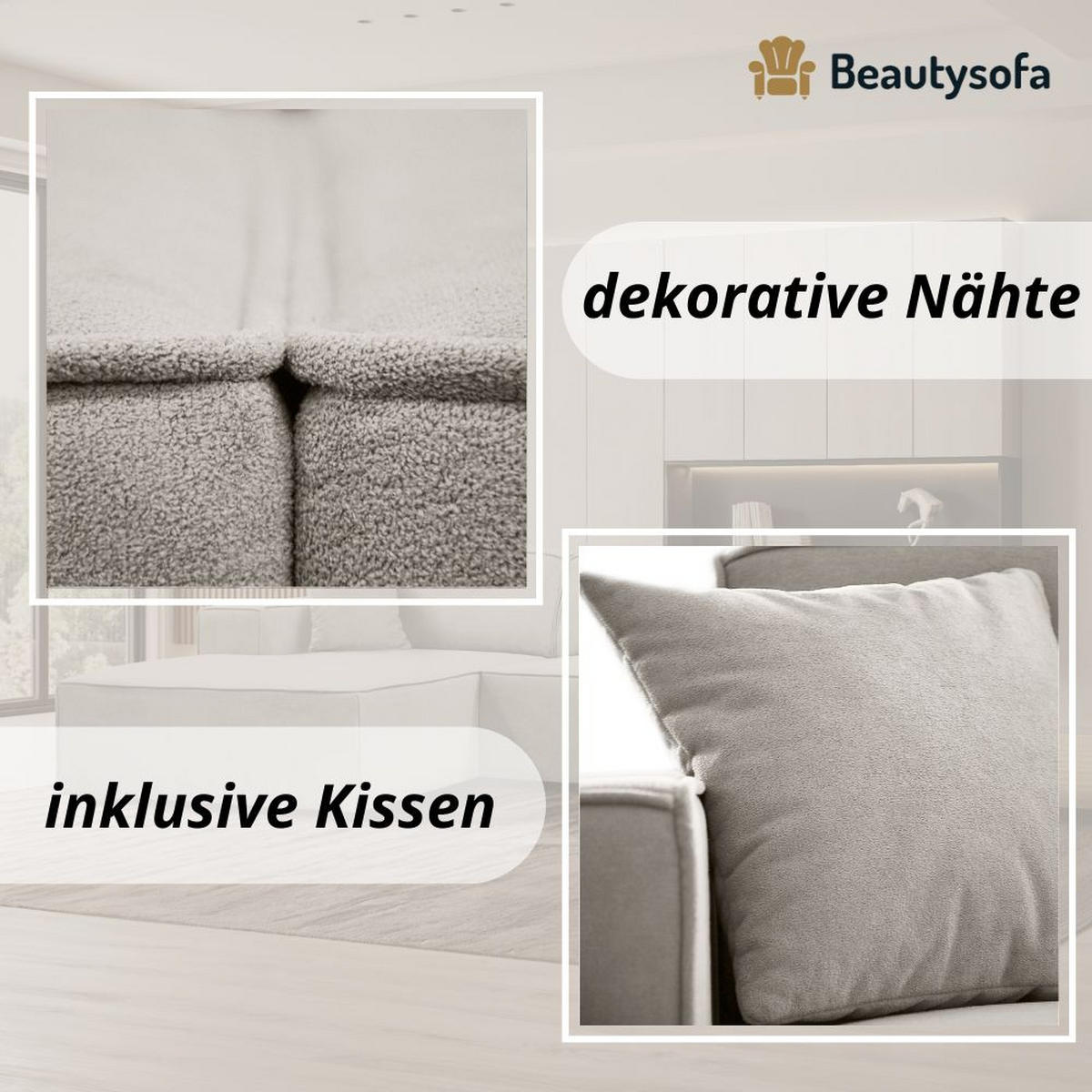 ECKSOFA ohne Schlaffunktion Pedro L beige links - Beige/Schwarz, Kunststoff/Textil (267/170cm) - Beautysofa