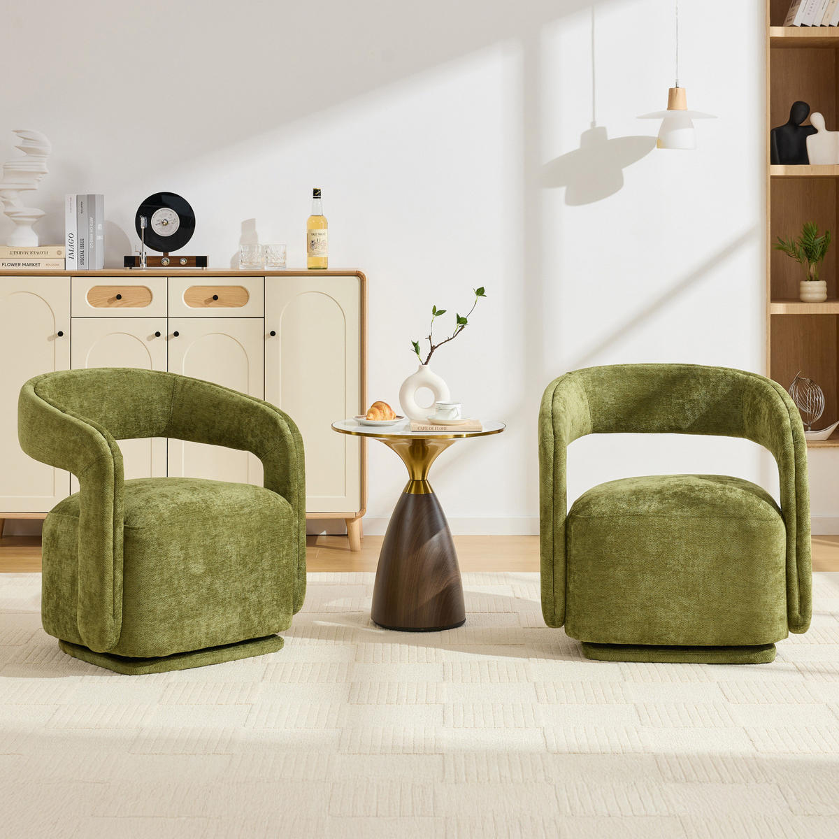 SESSEL,360 Grad Drehsessel Grün, Wohnzimmer Loungesessel - Grün, Textil (70/74/65cm) - PARAFTA HOME