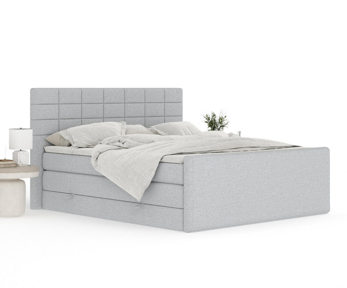BOXSPRINGBETT Ava Hellgrau 200/200 cm - Hellgrau/Schwarz, Holz/Holzwerkstoff (200/200cm) - Maison de Reve