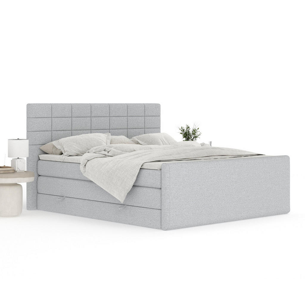 Thumbnail - Maison de Reve Boxspringbett, Hellgrau, Textil, Buche, Kiefer, H3 + H4, 7-Zonen, Höhe ca. 40 cm, 140x200 cm, Handmade in...
