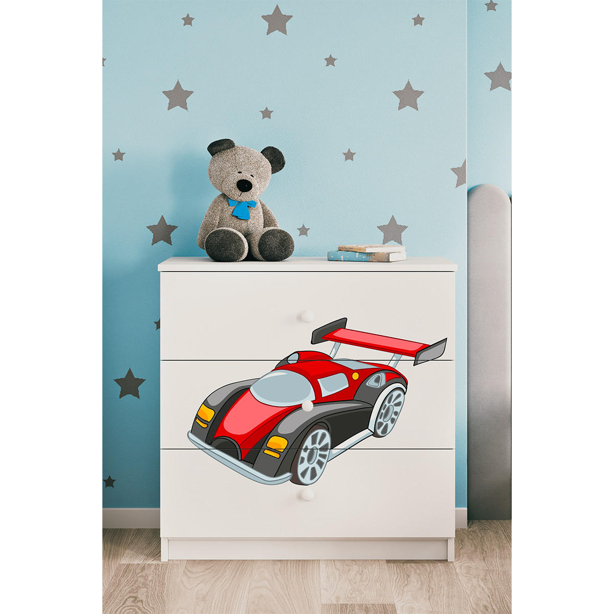 KOMODE Babydreams Trkaći automobil 81/81/41 - bijela, drvni materijal (81/80/41cm) - Petits-meubles