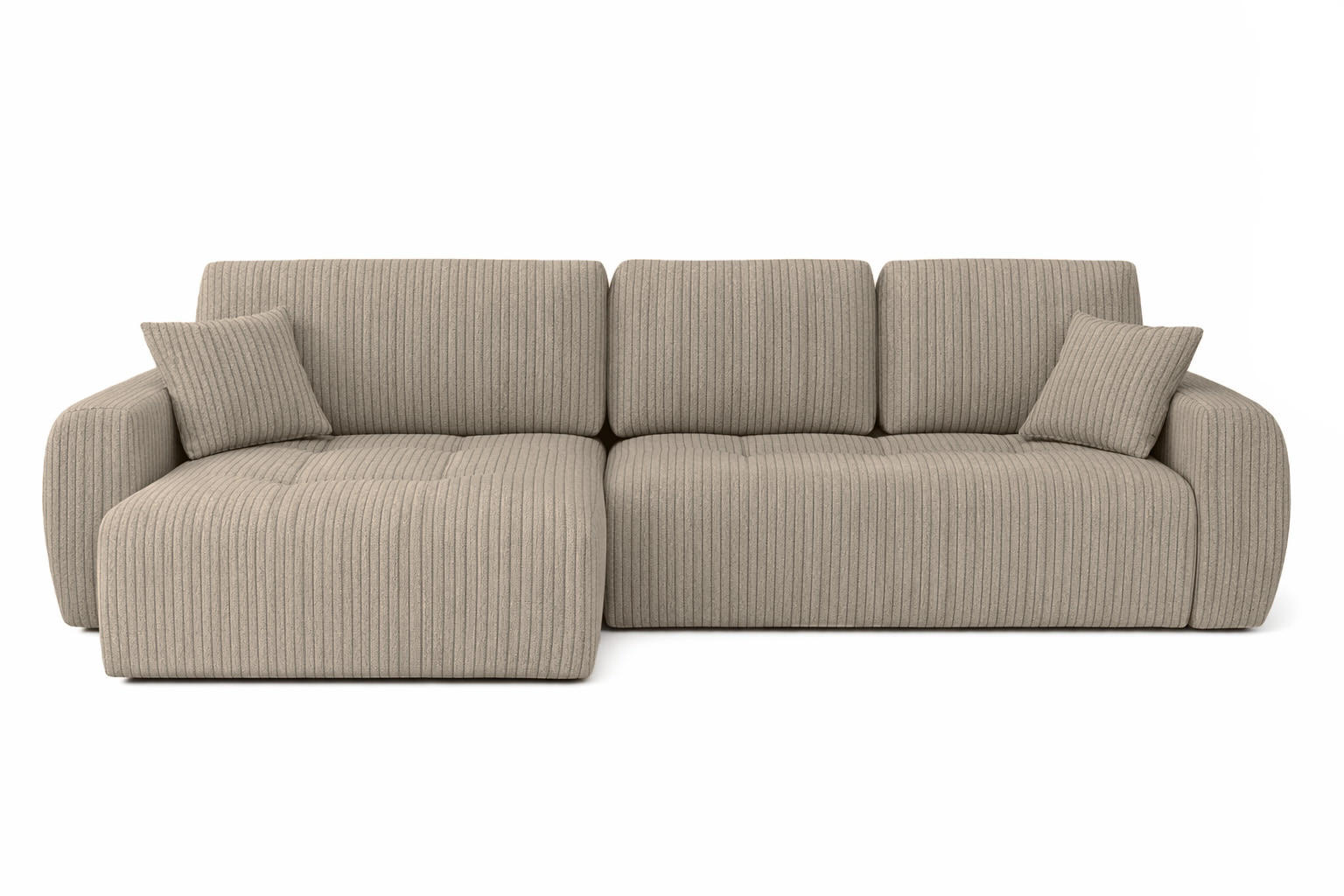 ECKSOFA Mit Schlaffunktion Und Bettkasten L-Form Ivo XL, Cordstoff Poso, Dunkelbeige, Links - Beige, Holz (280/142cm) - Kaiser Möbel