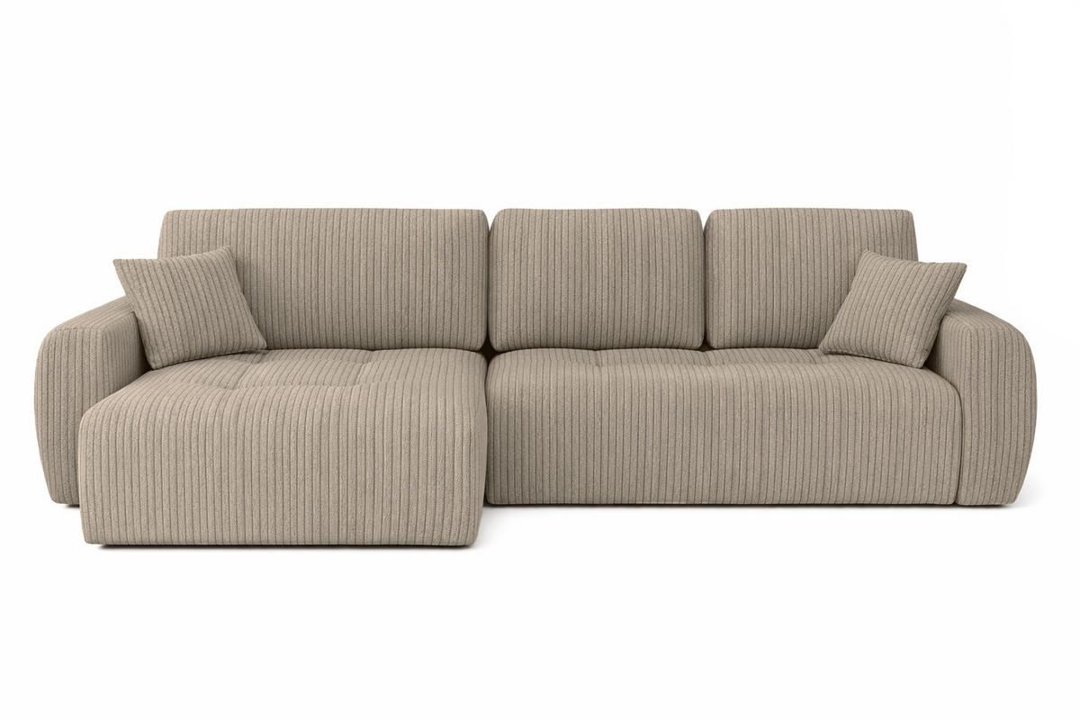ECKSOFA Mit Schlaffunktion Und Bettkasten L-Form Ivo XL, Cordstoff Poso, Dunkelbeige, Links - Beige, Holz (280/142cm) - Kaiser Möbel