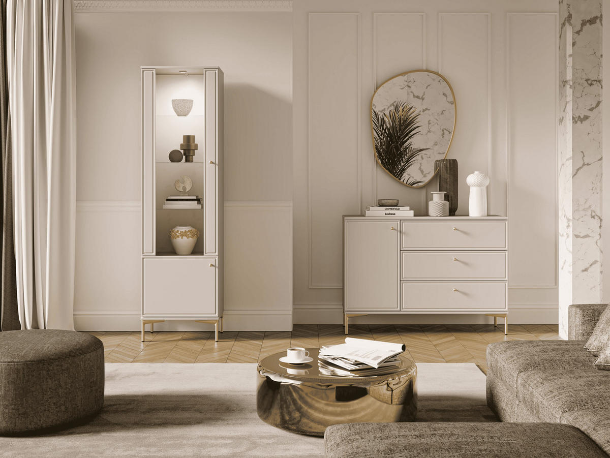 VITRINE – 54 cm – Sandro – Sandfarben - Sandfarben, Holzwerkstoff (54/190/40cm) - hi-markt