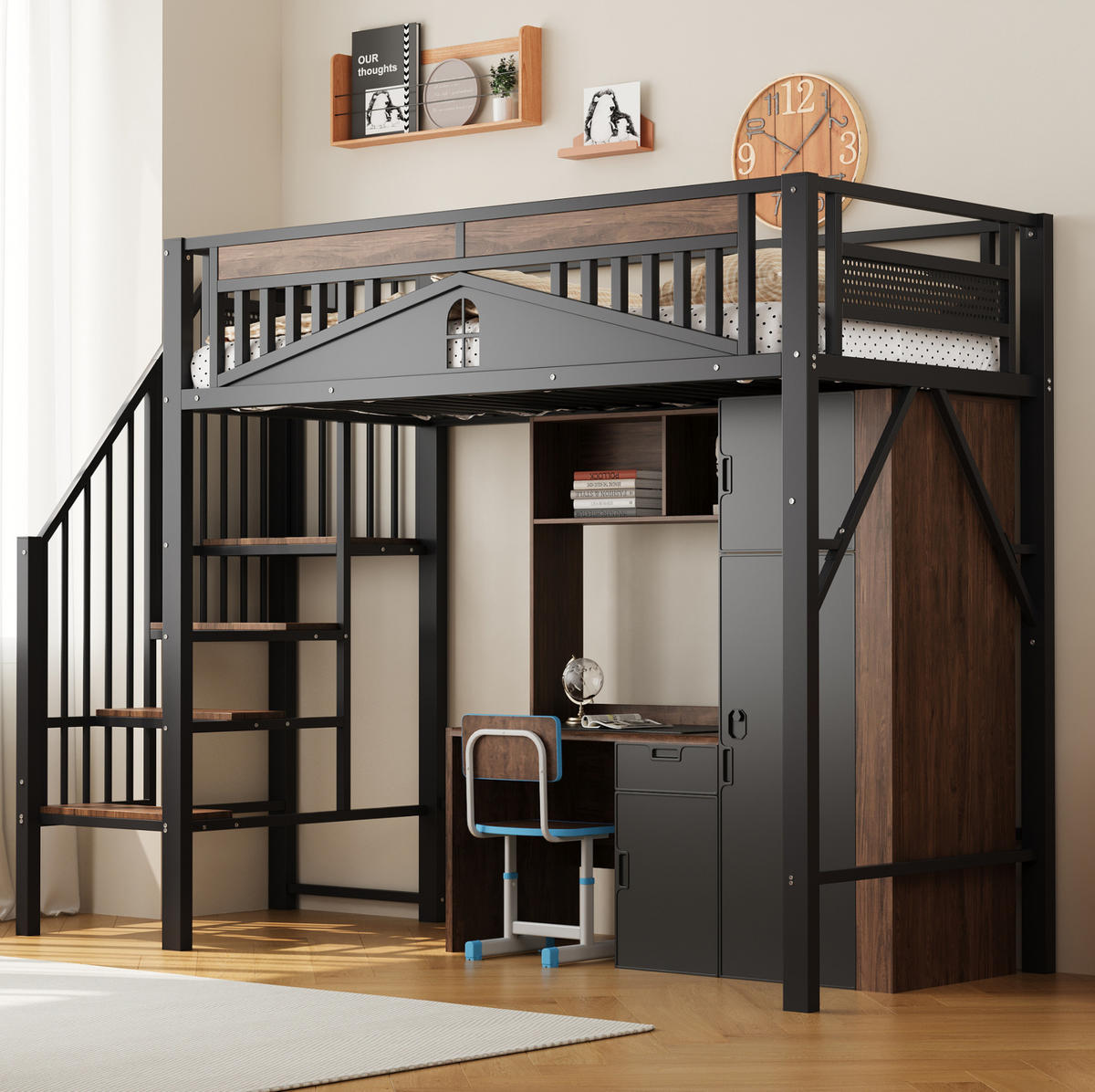 HOCHBETT 90/200 cm aus Metall und Holz mit Stauraum, Schwarz - Schwarz, Metall (90/200cm) - OKMYHOME