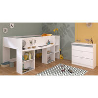 KINDERZIMMER Set 2-tlg. mit Hochbett 90 x 200 cm und Kommode - Weiß/Rosa, Holzwerkstoff/Kunststoff (205/104/132cm) - Parisot Meuble