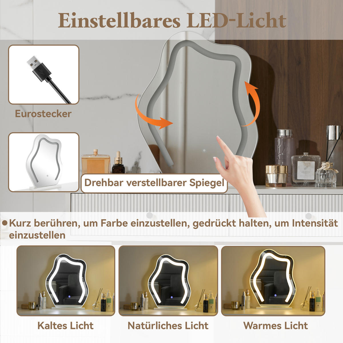 SCHMINKTISCH Weiß LED Spiegel ausziehbar 100x40x76cm - Weiß, Holzwerkstoff (40/76/100cm) - FLIEKS