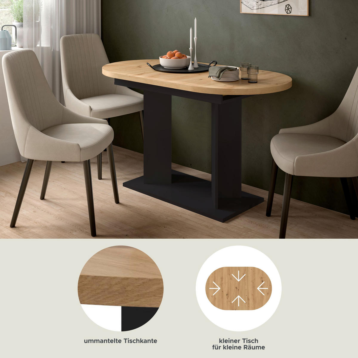 ESSTISCH GUSTAV (B/H/T: ca. 170/76/70 cm) in schwarz/Artisan Eiche Nachbildung - Schwarz, Holzwerkstoff (70/170/76cm)