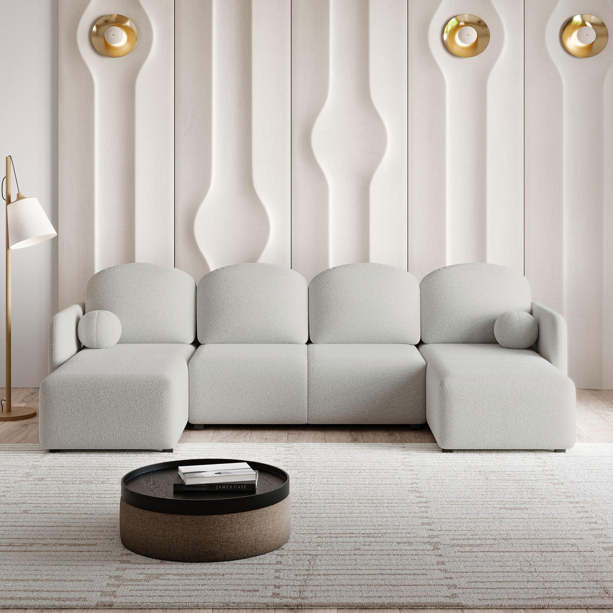 ROHOVÁ SEDAČKA NUBERO světle šedá - šedá/světle šedá, dřevo/textil (285/143cm) - MASSENO