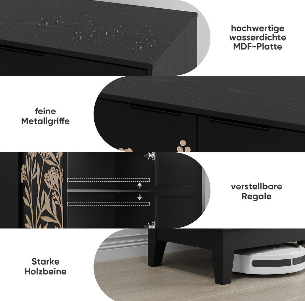 SIDEBOARD aus MDF 80x38x79 cm Schwarz mit 2 Türen und verstellbarer Inneneinteilung - Schwarz, Holzwerkstoff (80/76/38cm) - IVMEU