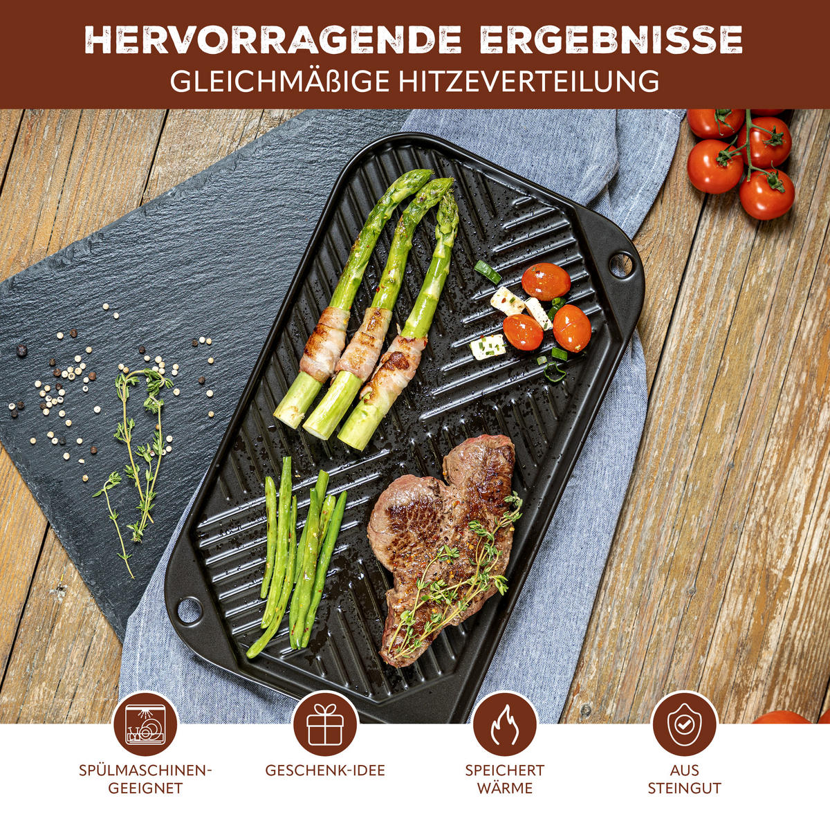 GRILLPFANNE, schwarz, Steingut - Schwarz, Keramik (40/2/23cm) - bremermann