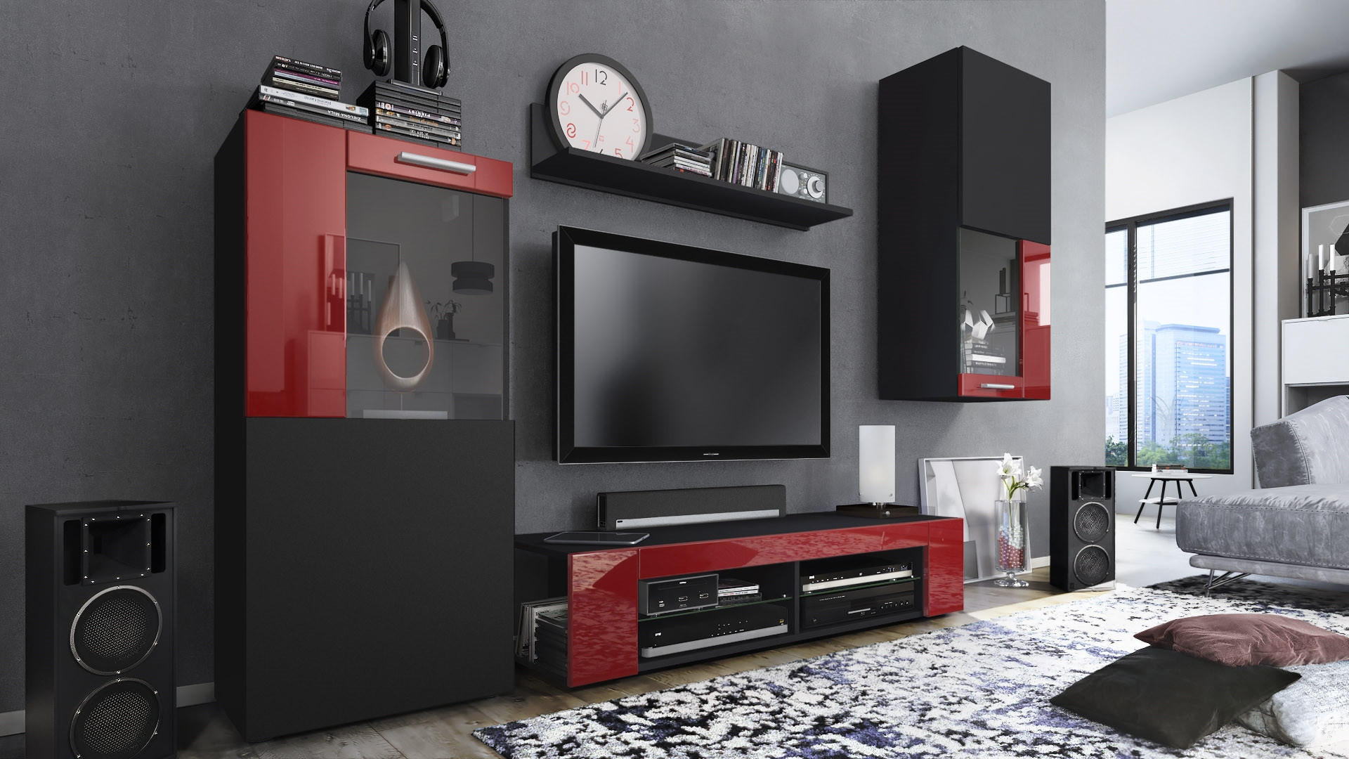 Vladon Wohnwand Bordeaux 300x190x39 cm