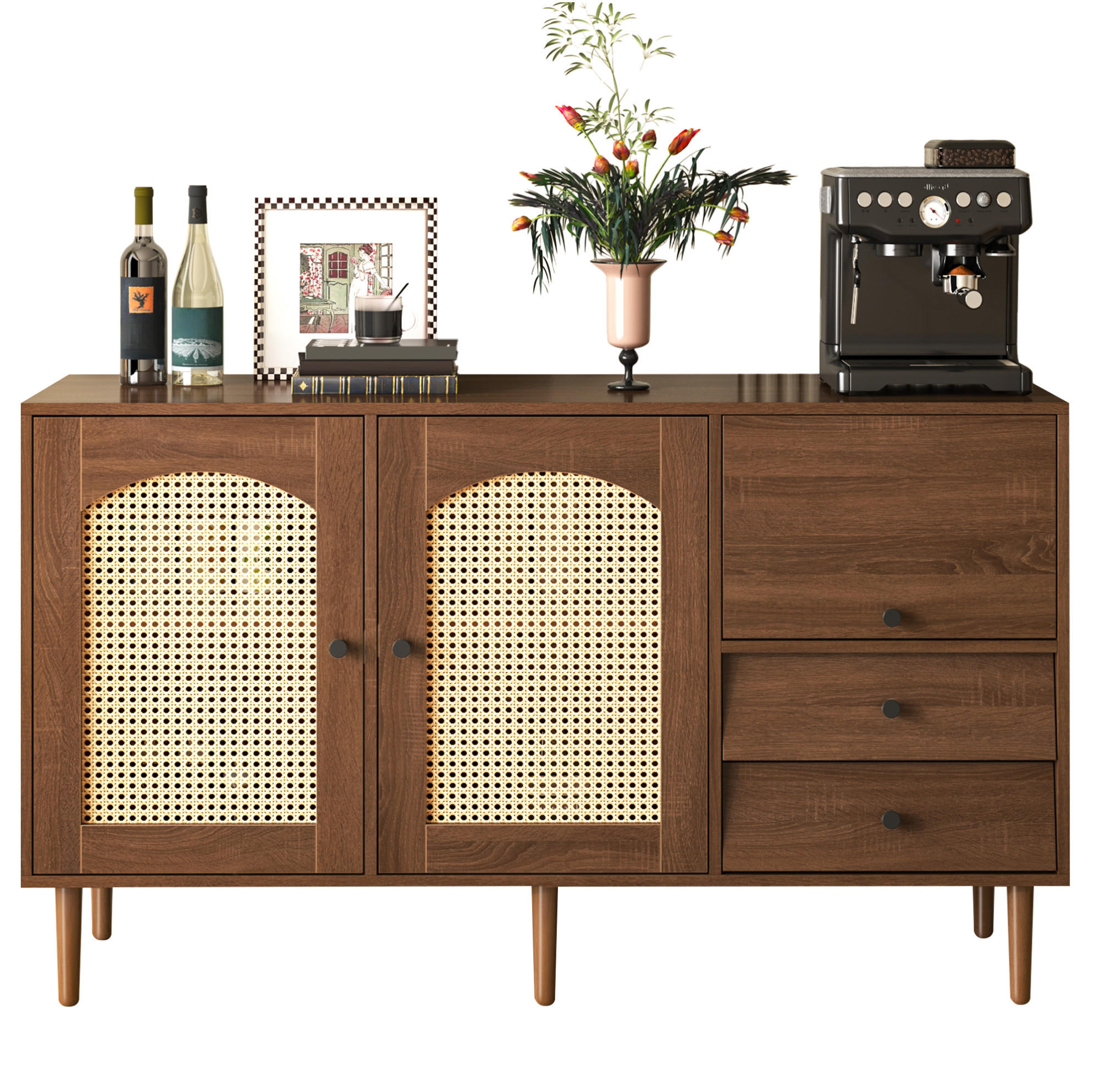 SIDEBOARD 130/40/75.5 cm Holzfarbe aus Spanplatte mit Rattantüren - Eichefarben, Holzwerkstoff (40/75.5/130cm) - OKMYHOME