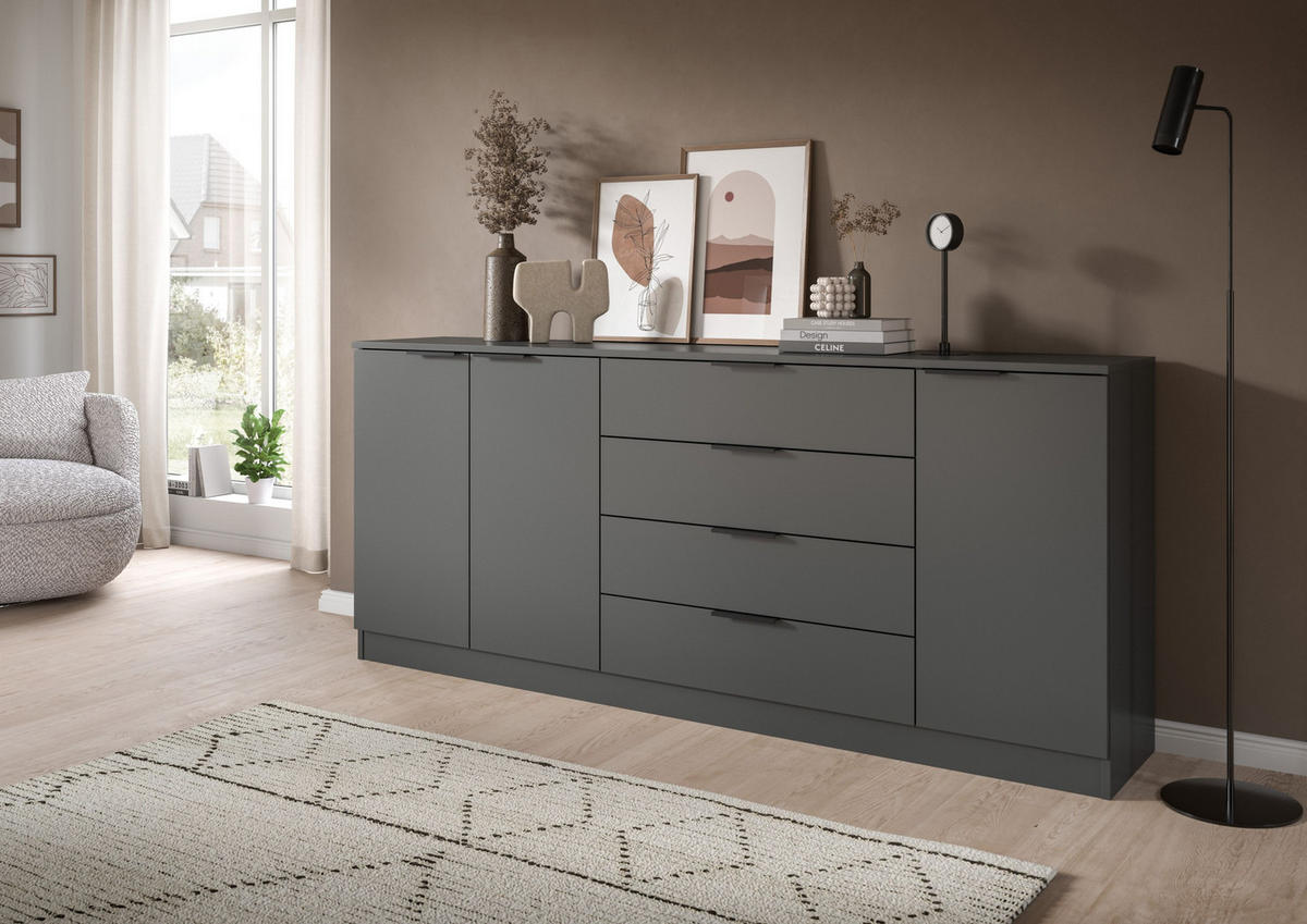 KOMMODE Alvas (B/H/T: ca. 185/80/35 cm) in anthrazit/anthrazit - Anthrazit, Holzwerkstoff (185/80/35cm)