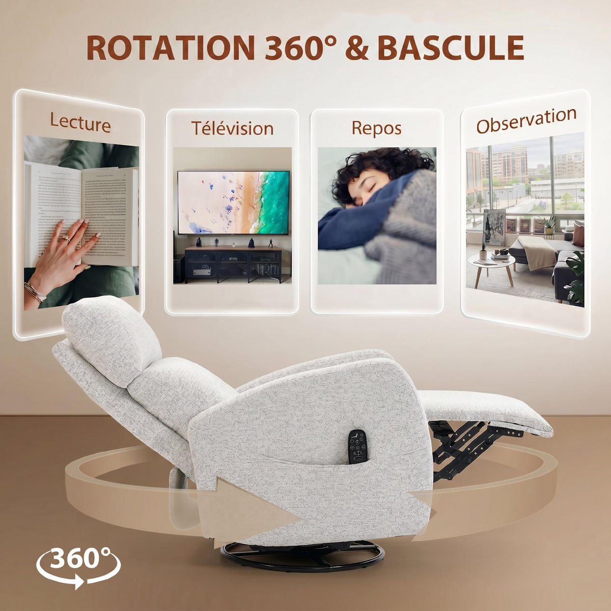 MASSAGESESSEL Creme mit Massagefunktion und Heizung 163/73,5/86 cm - Creme, Textil (163/86/73.5cm) - PANGIVO